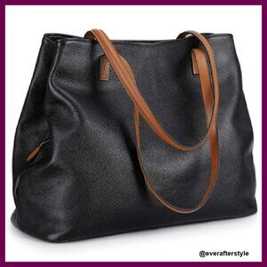 Genuine Leather Hobo Bag Large Capacity Tote Laptop Work Travel Chic